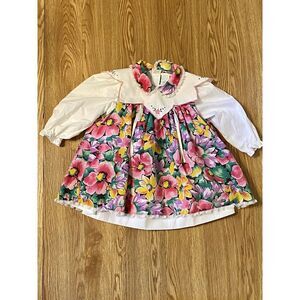 Little Girls‎ Toddler VTG Dress 18 Mo Floral Smock W Undershirt Lacy Fancy